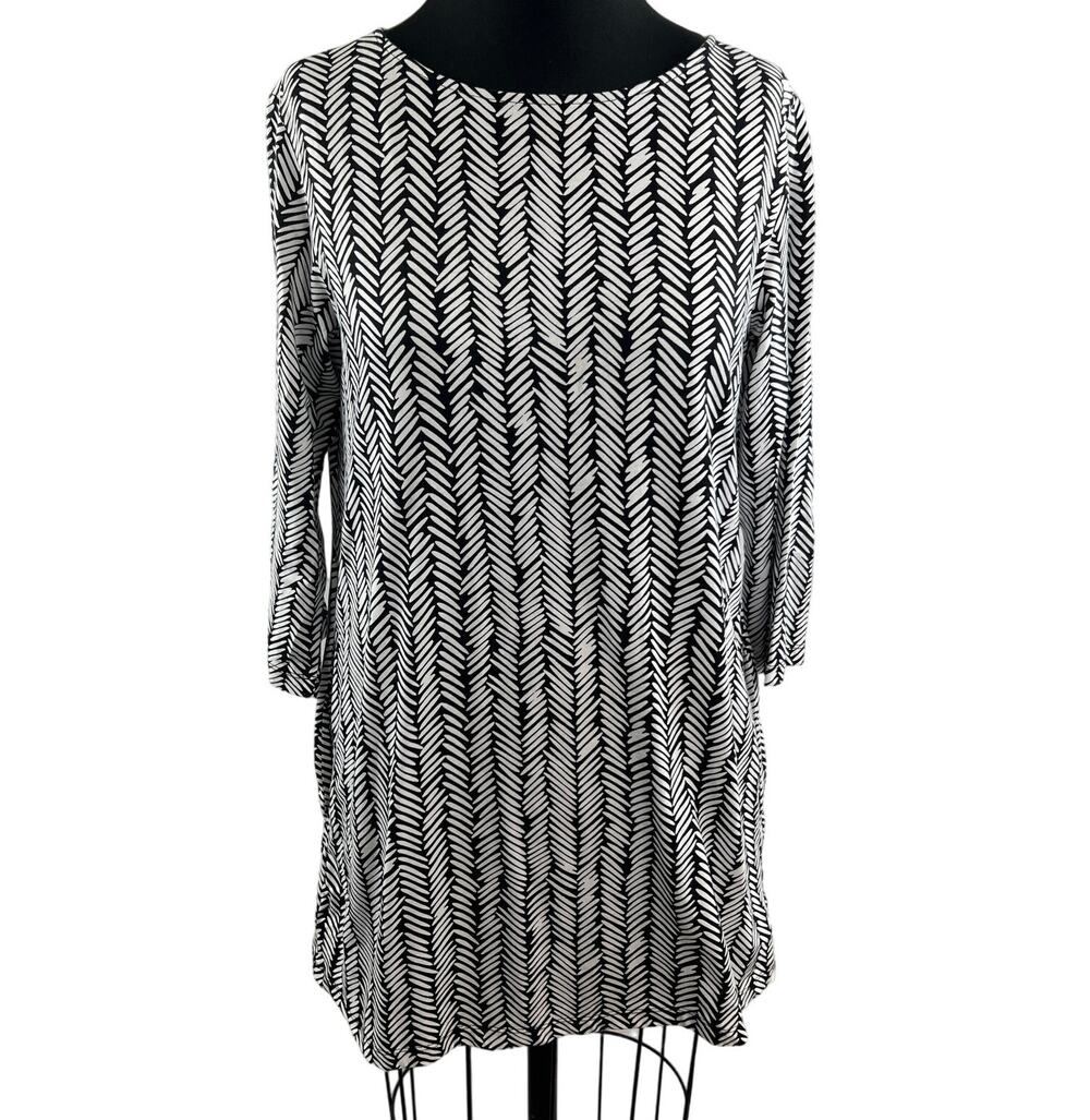 Marimekko PERETTA KORPIKUUSI White Black Tunic Top Cotton 3/4 Sleeves Sz S Small